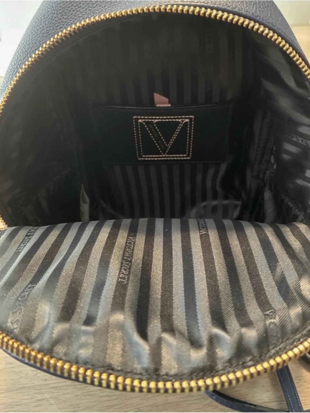 Victoria's Secret Navy Mini Backpack with Gold Chain Accent - Picture 2 of 6